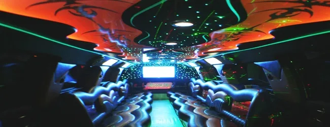 Lit interior of a Cadillac Escalade stretch limousine