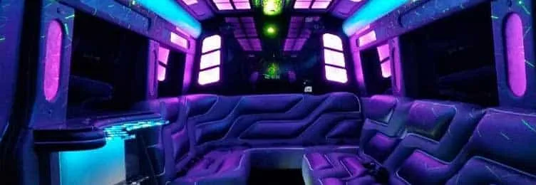 Lounge seating and lighting in a Sprinter limo
