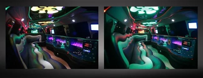 Interior of a Lincoln Town Car stretch limousine